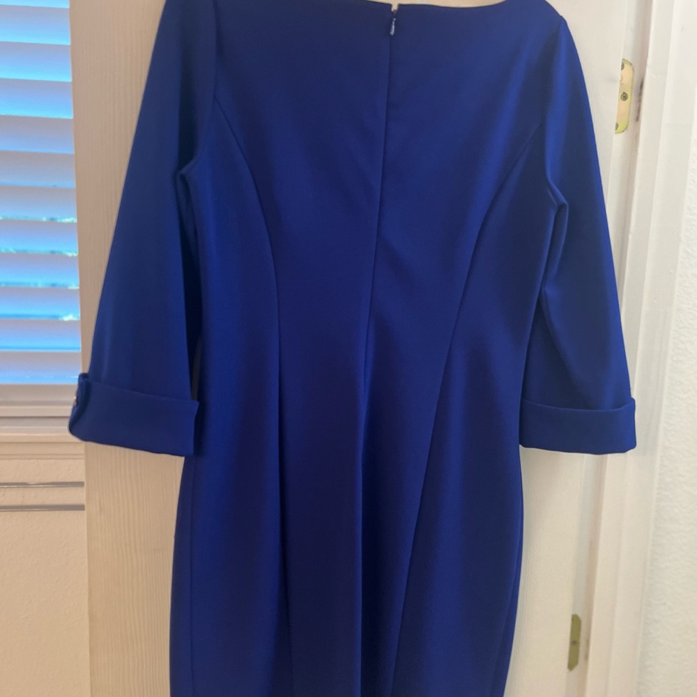 DKNY Blue Sheath Dress with Cuffed 3/4 Sleeves - Picture 3 of 4